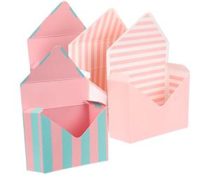 HOMSFOU 4 Sobres para Ramo de Flores de Papel, Caja de Obsequio Plegable Creativa, 2 Azul Rosa a Rayas 2 Rosa Vertical, para Boda Cumpleaños y Floristería