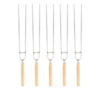 HOMSFOU 5 Tenedores para Barbacoa en Forma de U de Acero Inoxidable Mango de Madera, Reutilizables, Antideslizantes, para Alitas de Pollo y Carne Parrilla, Set Práctico para Exteriores
