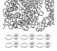 HOMSFOU 50 Piezas Ojales Metálicos con Arandelas, Ojales de Borde Redondo, Hierro, Blanco, 5mm, para Zapatos y Lonas, Kit para Bricolaje y Manualidades