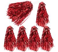 HOMSFOU 6 Piezas Pompones de Animadora Reutilizables de PE Color Rojo Buen Brillo para Animar en Bailes y Eventos Deportivos
