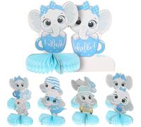 HOMSFOU 8 Piezas de Decoración de Elefantes Azules de Papel en Forma de Panal para Fiestas Infantiles, Adornos Colgantes Resistentes y Coloridos para Cumpleaños y Reuniones en Casa
