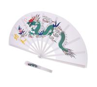 HOMSFOU Abanico de Baile Decorativo Plegable en Color Claro Diseño de Dragón y Fénix, Abanico de Mano Portátil para Actuaciones de Danza y Representaciones Teatrales, Ventilador