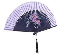 HOMSFOU Abanico Plegable de Mano de Seda Púrpura Diseño Floral y Marco de Bambú, Accesorio Vintage para Baile y Fotografía, Ventilador Portátil Estilo Antiguo