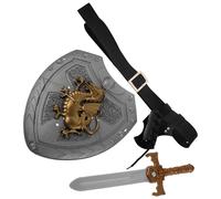 HOMSFOU Accesorios para Disfraz de Caballero Medieval con Espada y Escudo de Plástico y Cuero Falso, Diseño Vintage para Festivales y Recreación Histórica