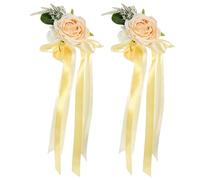 HOMSFOU Adorno para Coche de Boda 2 Piezas Rosas Artificiales Realistas Decoración del Coche de Boda Ramo Delicado sin Decoloración para Espejos Retrovisores y Manijas Exteriores