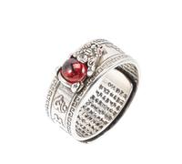 HOMSFOU Anillo Ajustable Suerte y Riqueza Diseño de Criatura Mítica y Patrón Gran Muralla, Anillo Vintage de Metal Plateado para Hombre y Mujer, Joyería Amuleto para Ocasiones Casuales