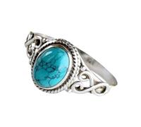 HOMSFOU Anillo de Piedra Preciosa Turquesa Azul Tamaño 9, Anillo de Aleación Vintage para Mujer, Joyería de Compromiso y Obsequio para Boda, Fiesta y Uso Diario
