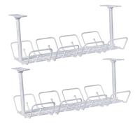 HOMSFOU Bandeja de Gestión de Cables 2 Piezas Organizador de Cables Color Blanco Ganchos para Almacenamiento Reutilizable Debajo del Escritorio para Oficina y Hogar