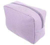 HOMSFOU Bolsa de Maquillaje Portátil a Rayas Morada, Neceser de Viaje Gran Capacidad, Organizador de Cosméticos para Mujer, Almacenamiento Compacto para Artículos de Tocador, Estuche