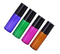 HOMSFOU Botellas de Vidrio Sub de 5 Ml 4 Piezas Multicolor Rodillo, Botellas de Muestra Cosméticas Portátiles a Prueba de Fugas para Aceites Esenciales y Masaje Corporal, Color Aleatorio