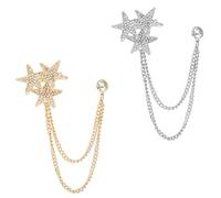 HOMSFOU Broche de Cadena de Estrellas Alfiler de Pecho, Conjunto 2 Piezas en Dorado y Plateado, Accesorio Ligero y Moderno para Ropa, Bolsos y Fiestas, Obsequio para Mujer y Hombre