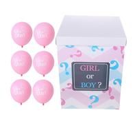 HOMSFOU Caja de Revelación de Género con Globos Rosa para Shower, Set 1 Caja y 6 Globos para Anunciar el Género de Niña, Decoración para Fiesta de Revelación, Suministros para Evento