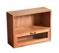 HOMSFOU Caja Organizadora de Cosméticos de Madera Retro con Cajón Deslizante, Tamaño Mediano, Acabado Vintage Envejecido, Organizador para Escritorio y Tocador, Almacenamiento Práctico