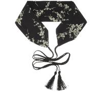 HOMSFOU Cinturón Ancho Bordado Estilo Japonés para Mujer con Borlas, Cintura Harajuku, Color Negro, Accesorio para Kimono, Yukata, Vestido Hanfu y Disfraces, Elegante y Práctico