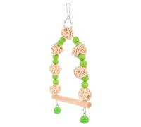HOMSFOU Columpio Colgante de Madera para Pájaros Percha y Campanas | Verde, Cuentas de Madera y Anilla Doble, Clip Colgante Desmontable, para Jaula y Finches