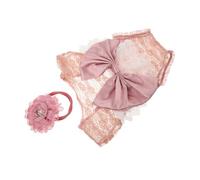 HOMSFOU Conjunto De Ropa para Niña De Recién Nacida Mono De Encaje con Lazo y Gorro Accesorios para Sesión De Fotos para Niñas Pequeñas Primera Foto