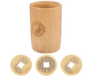 HOMSFOU Cubo de Bambú para Adivinación Yi Ching 3 Monedas de Cobre Antiguas, Herramienta Tradicional China para Juego de Fortuna y Prácticas Budistas, Decoración Vintage para Hogar