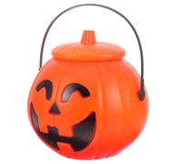 HOMSFOU Cubo de Calabaza Portátil de Halloween con Tapa, Contenedor de Dulces de Plástico para Truco O Trato para Niños, Decoraciones de Halloween Y Suministros para Fiestas, Cubo de Calabaza