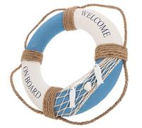 HOMSFOU Decoración Aro Salvavidas, Estilo Náutico Mediterráneo, Bienvenido a Bordo, Aro Salvavidas para Pared, Azul y Blanco, 30 cm
