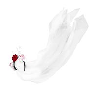 HOMSFOU Diadema de Flores de Color Claro para Halloween con Velo Largo de Tul, Accesorio Adaptable y Cómodo para Fiestas Temáticas y Disfraces del Día de Muertos