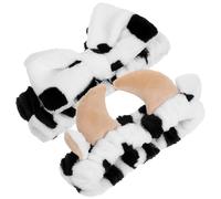 HOMSFOU Diadema para Maquillaje Mujer 2 Piezas Orejas de Vaca, Banda Elástica Cómoda y Absorbente, Diadema de Ducha y Spa para Cuidado Facial, Accesorio para Lavado de Cara y Belleza