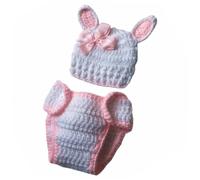 HOMSFOU Disfraz Infantil de Crochet Conejito Unisex para Recién Nacido, Conjunto Tejido de Algodón para Fotos de Pascua y Baby Shower en Colores Neutros