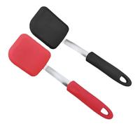 HOMSFOU Espátula de Silicona Antiadherente para Freír, Juego de 2 Piezas Mango de Acero Inoxidable, Tamaño Pequeño, Colores Negro Mate y Rojo Brillante, Utensilio Portátil para Cocina