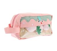 HOMSFOU Estuche para Lápices Grande con Estampado de Fresa Bolsa de Lona Resistente Gran Capacidad para Papelería Escolar y Maquillaje Cremallera y Diseño de Dibujos Animados Rosa