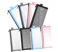 HOMSFOU Estuche para Lápices Multiusos para Estudiantes, 8 Piezas, Nylon Malla Transparente, Colores Negro Gris Azul Rosa, Bolsa Práctica Cremallera para Papelería y Dibujo Al Aire Libre