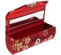 HOMSFOU Estuche Portátil para Pintalabios Mini Estilo Japonés Rojo Ondulado Espejo, Organizador Compacto para Lápiz Labial, Soporte Elegante para Viaje y Uso Diario