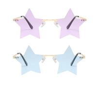HOMSFOU Gafas de Sol Unisex sin Montura Diseño Estrella de Cinco Puntas, 2 Piezas Lente Azul y Morado, Accesorio para Fiesta, Carnaval y Festival