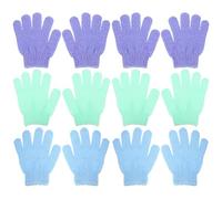HOMSFOU Guantes Exfoliantes para Ducha 12 Piezas Nylon, Manoplas Masajeadoras para Piel Corporal, Surtido Colores Morado, Verde y Azul, Guante para Limpieza y Exfoliación Diaria
