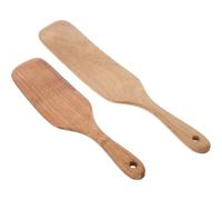 HOMSFOU Juego de 2 Espátulas de Madera Natural para Cocinar, Set de Cucharas de Madera Grande y Mediana, Utensilios Versátiles para Mezclar y Servir en Cocina Doméstica