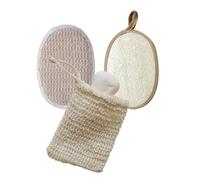 HOMSFOU Juego de 3 Piezas de Estropajos Exfoliantes de Lufa Natural para Baño y Spa, 2 Cepillos Blancos y 1 Bolsa de Jabón de Algodón y Lino