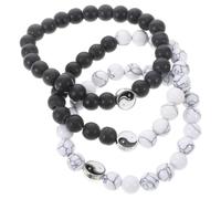 HOMSFOU Juego de 3 Pulseras de Cuentas Naturales Yin Yang Ajustables Pulseras Chinas Negras y Kit para Hacer y Buena Suerte para Hombre y Mujer Accesorio Feng Shui