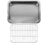 HOMSFOU Juego de Bandeja para Horno Rectangular 33x23x5 Cm de Acero Inoxidable con Rejilla para Hornear y Enfriar, Molde para Repostería y Cocina Doméstica, Adecuado para Pasteles