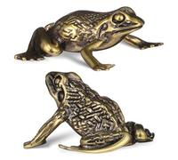 HOMSFOU Juego de Estatua de Rana de latón Antigua, Figura de Rana, decoración pequeña, Figura de Corona de latón Dorado para Escritorio, Sala de Estar, Oficina, Feng Shui, decoración 1,18 x 1,18 x