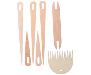 HOMSFOU Juego de Herramientas para Tejido 7 Piezas Agujas de Tejer Grandes y Pequeñas, Lanzadera de Madera Natural Peine y Peine para Tapices, Accesorios de Costura para Manualidades