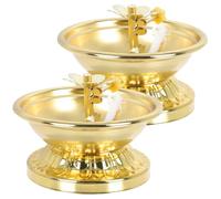 HOMSFOU Lámpara de Aceite para Adoración de Buda de Aleación, Soporte Decorativo Vintage de 7 Cm, 2 Piezas, Lámpara de Mantequilla Budista para Templo y Decoración del Hogar