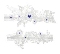 HOMSFOU Liga Novia de Encaje Elástica Perlas Azules, Anillo para Muslo Talla Estándar, Accesorio Nupcial para Boda y Fiesta, Banda Decorativa para Ceremonia