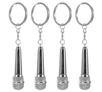 HOMSFOU Llavero de Metal Colgante Micrófono Vintage 4 Piezas, Accesorio Musical para Bolso, Mochila y Llaves, Obsequio para Amantes del Teatro Música, Decoración Funcional