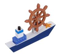 HOMSFOU Maqueta Decorativa de Barco Mediterráneo de Madera Azul, Modelo Pequeño Timonel, Adorno Náutico para Oficina y Hogar, Figura de Barco de Vela para Decoración de Mesa