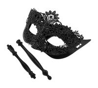HOMSFOU Máscara de Mascarada de Encaje Negro para Mujer con Palo, Diseño Único, Transpirable y Gran Cobertura para Fiestas Estilo Occidental y Bailes de Máscaras