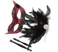 HOMSFOU Máscara de Media Cara para Halloween y Carnaval Manojo Rojo con Plumas y Pedrería Disfraz para Hombre Cómoda Transpirable y Reutilizable para Fiestas Temáticas y Mascaradas