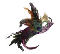 HOMSFOU Máscara Veneciana de Carnaval Diseño Desmontable y Ajuste Cómodo, Plumas Tricolor Púrpura, Dorado y Verde para Fiesta, Baile y Disfraz