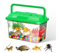 HOMSFOU Mini Acuario Portátil Transparente de Tamaño Medio para Peces, Tanque de Tortugas y Transportín para Hámsteres, Caja Multiusos de Abs Verde con Diseño de Peces para Viaje