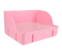 HOMSFOU Orinal para Conejos Grande de Plástico Rosa Base de Rejilla Metálica, Caja de Arena Fácil de Limpiar para Jaulas, Entrenador de Baño para Mascotas Pequeñas, Bandeja para Cobayas