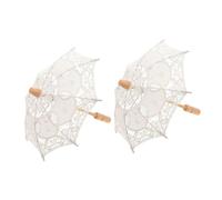 HOMSFOU Paraguas de Encaje para Novia 2 Piezas Sombrilla de Algodón Bordada Color Blanco Marfil Radio 15 CM Accesorio Elegante para Fotos de Boda y Eventos Nupciales