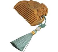 HOMSFOU Peine de Madera de Sándalo Pequeño con Grabado de Loto, Cepillo Desenredante Ergonómico con Borla, Peine de Masaje para Cabello Seco y Húmedo, Adecuado para Viajes y Cuidado