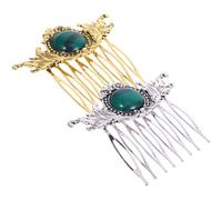 HOMSFOU Peines Laterales para Mujer 2 Piezas Metálicos Incrustaciones de Resina y Piedras, Colores Oro Antiguo y Plata Antigua, Accesorio Decorativo Étnico para Peinar y Complementar Tu